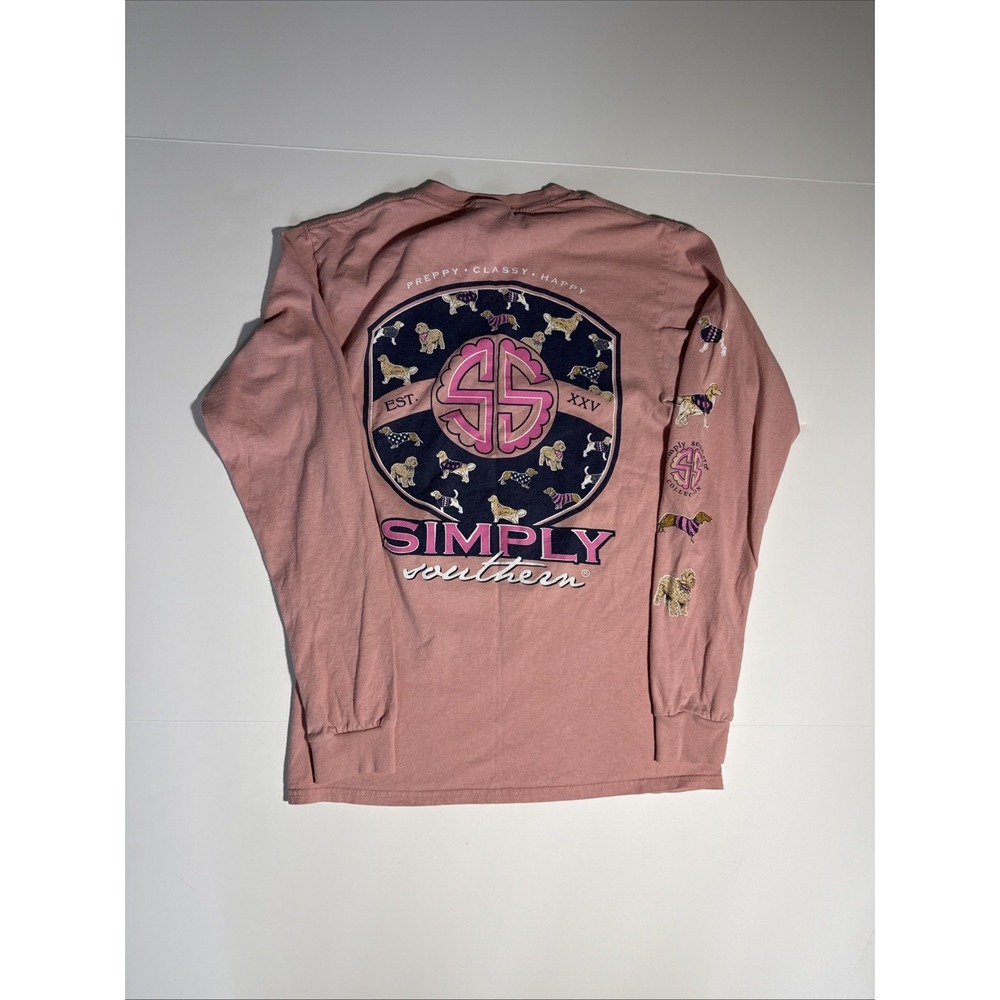 Pup Logo Simply Southern Adult Small Dogs Pink Preppy Longsleeve NWT